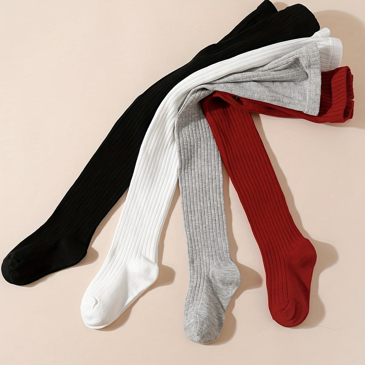 Girls' 4-Pack Striped and Solid Color Pantyhose All-Season Knit Polyester