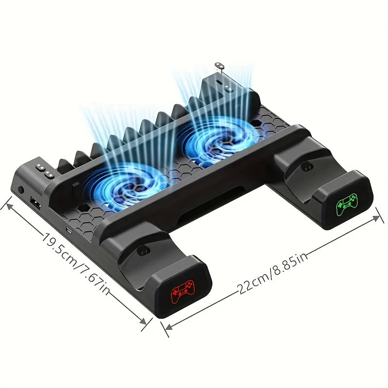 Soporte de enfriamiento para PlayStation 4 con indicador de luz de carga para mando, ranura para discos y almacenamiento para tarjetas de juego