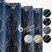 Blackout Curtain with Gold and Silver Tree Branch Pattern for Bedroom Living Room Office