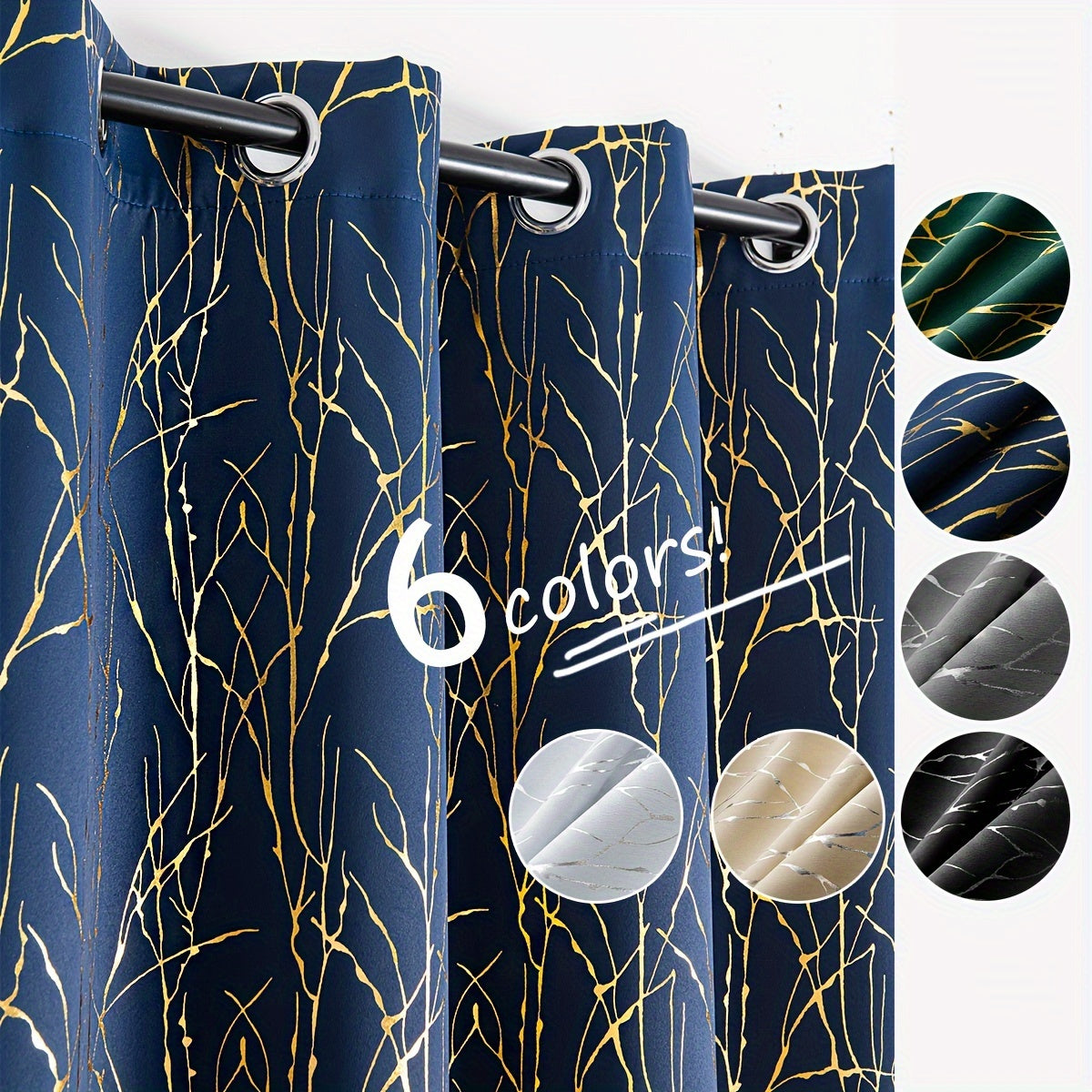 Blackout Curtain with Gold and Silver Tree Branch Pattern for Bedroom Living Room Office