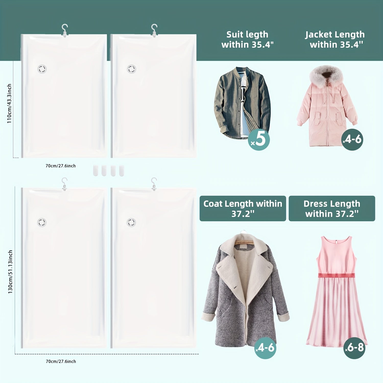 Large Capacity Vacuum Storage Bag for Clothes Space-Saving Closet Organizer for Suits Dresses Jackets