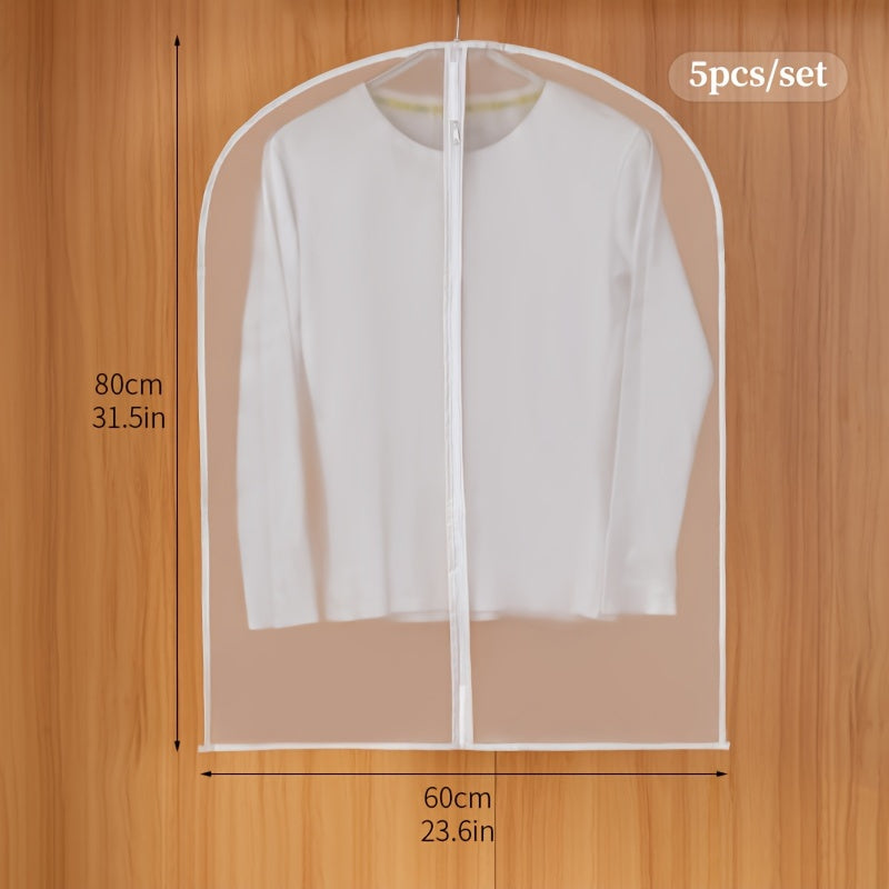 Juego de 5 bolsas de protección para prendas transparentes, impermeables, con colgador y cremalleras para organización de ropa