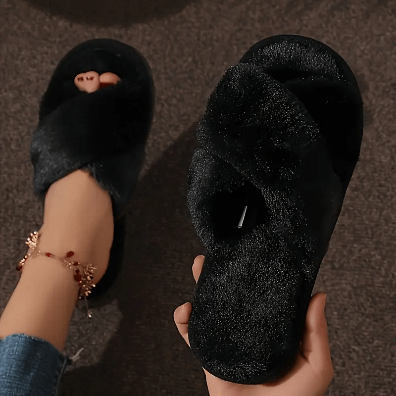Women's Autumn Winter Plush Indoor Slippers Open Toe Soft Breathable