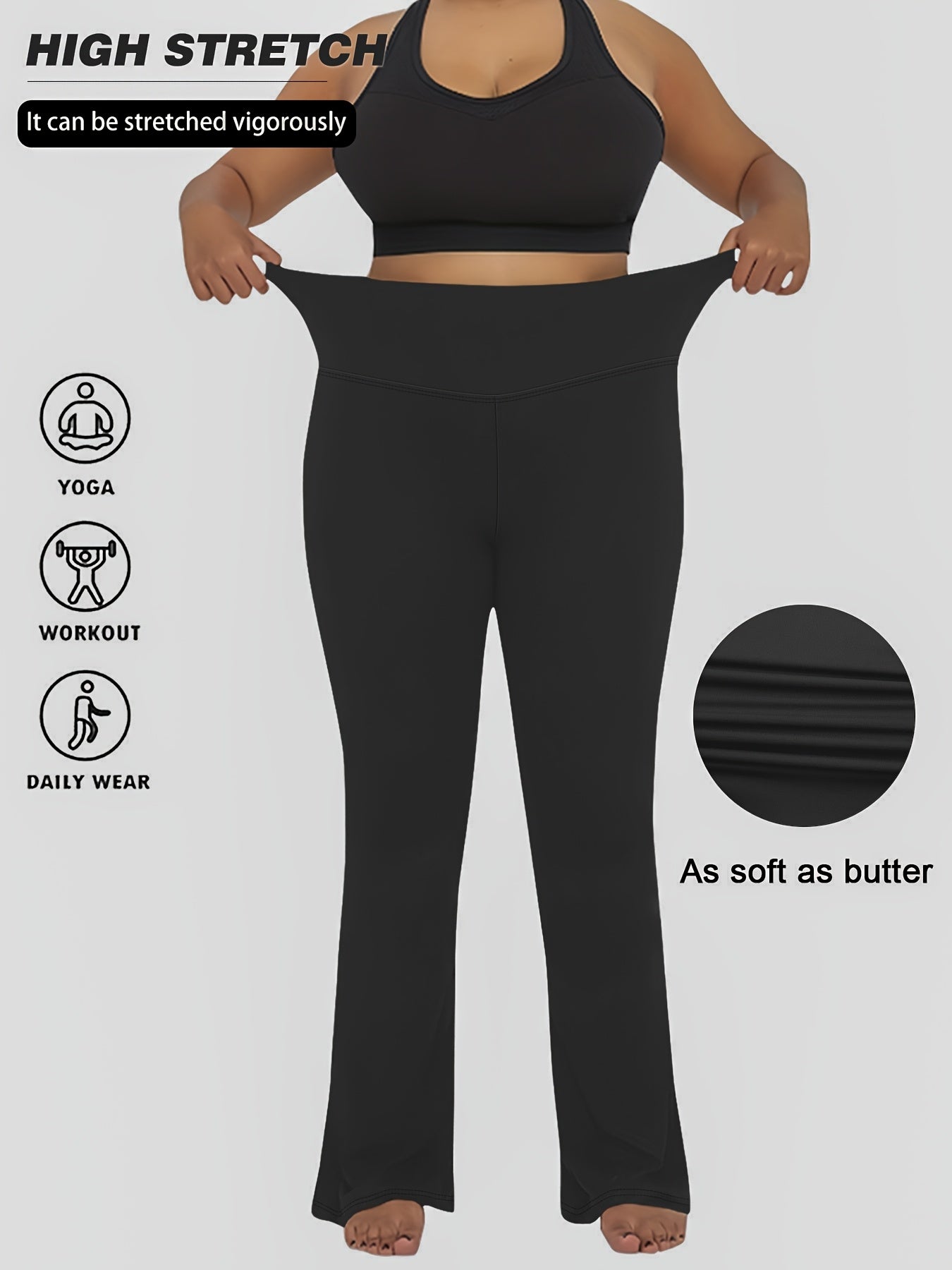 Women's Plus Size High-Elasticity Tummy Control Flared Yoga Pants for Running Fitness