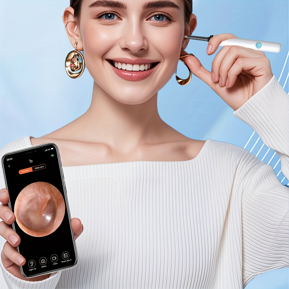 Vizual ko'rsatkichli simsiz quloq mumini tozalovchi, USB orqali zaryadlanadigan, uyda foydalanish uchun ixcham dizayn. Tozalash to'plami va pinsetni o'z ichiga oladi. Ideal ta'til sovg'asi, zamonaviy tozalovchi.