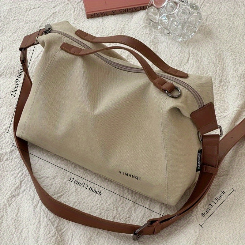 Холщовая сумка-тоут для студентов, повседневное использование, вдохновленная корейской и японской культурой, бежевый, хаки, темно-серый