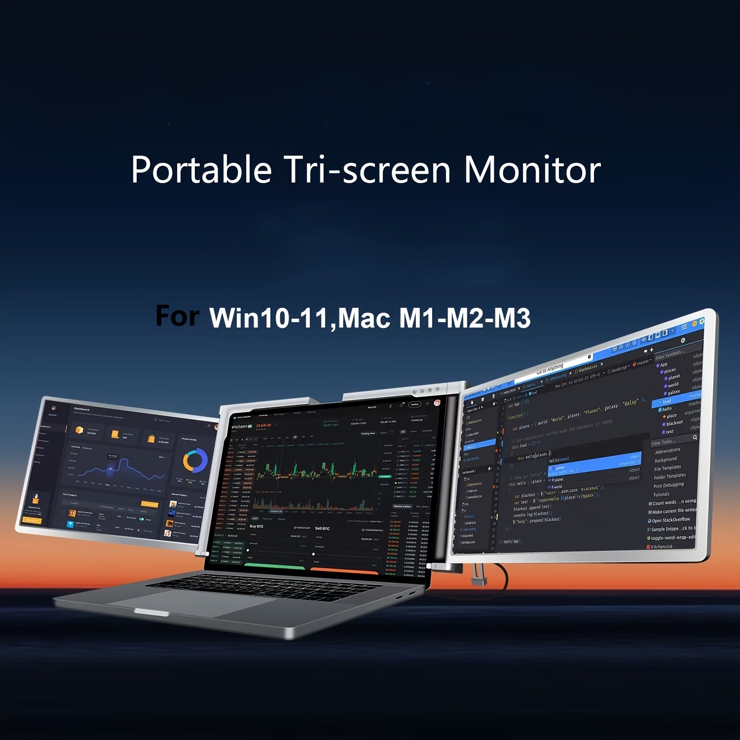 Portativ uchta monitor noutbuklar uchun 33.78 sm 1080P FHD IPS displey, USB-C/A ulanishi, Freesync Premium, mat finish, keng ko'rish burchagi. MacOS M1-M3 va Windows bilan mos keladi.