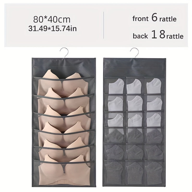 Dual-Sided Hanging Organizer for Underwear Socks Non Woven Foldable Grey Pink Ivory