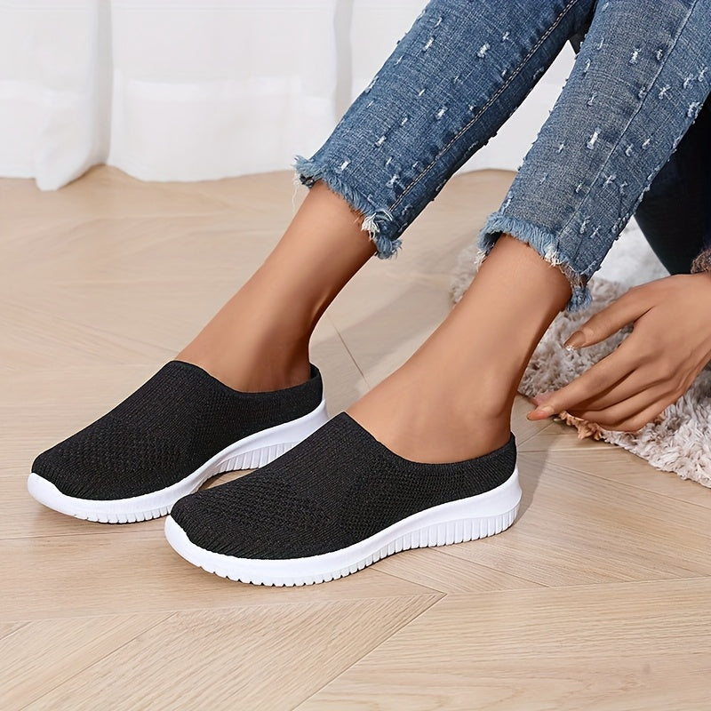 Women's Breathable Knit Mules - Slip-On Casual Shoes, Flat Shoes for Outdoor and All-Season Wear
