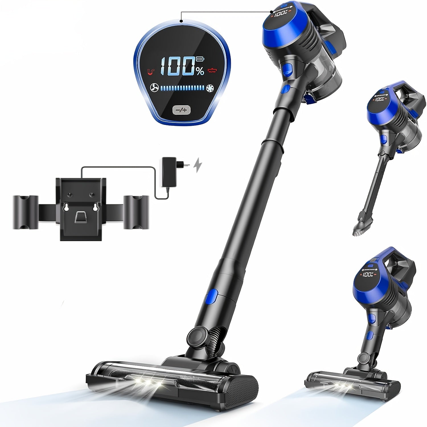 LED displeyli simsiz stick changyutgich 6-in-1 yengil, yuqori tortish kuchiga ega, hayvonlarning tuklari uchun moʻljallangan qattiq pol uchun