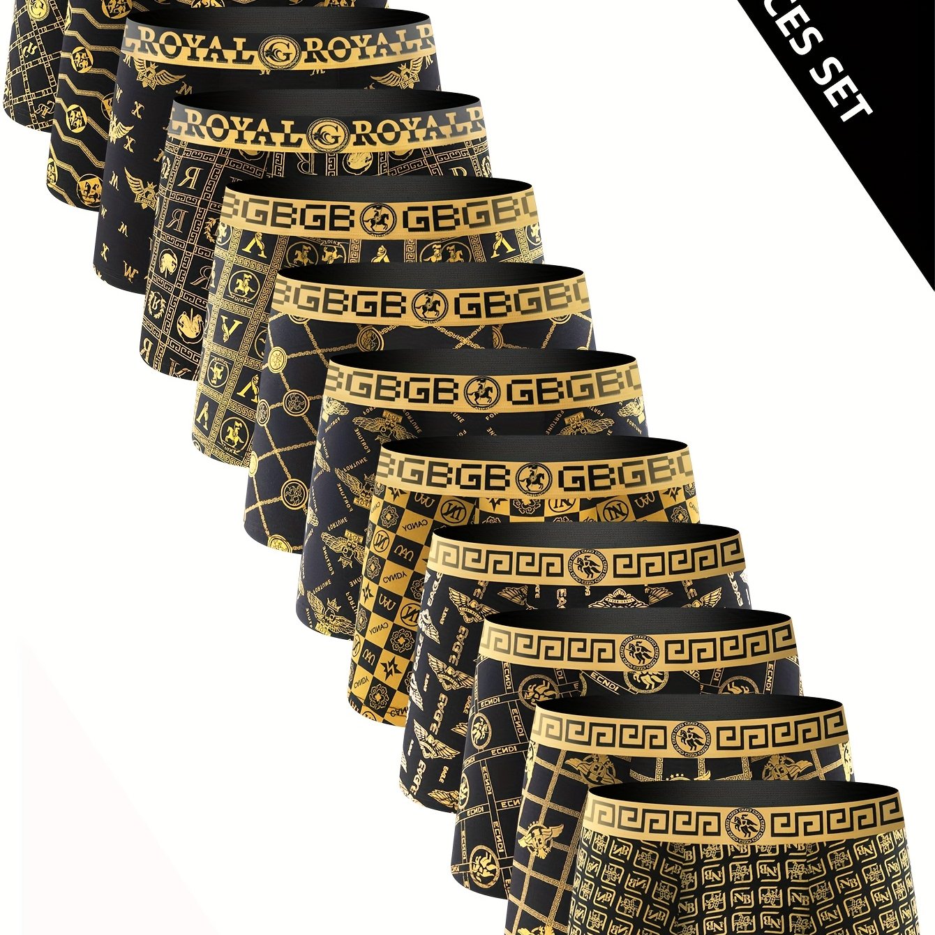 Men's High Stretch Print Boxer Briefs 10 Pack Polyester Spandex Casual Wear