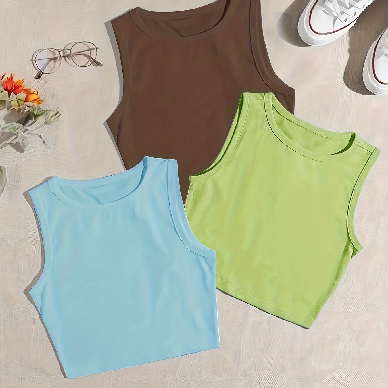 Women's 3-Pack Solid Cotton Crew Neck Tank Tops for Casual Wear
