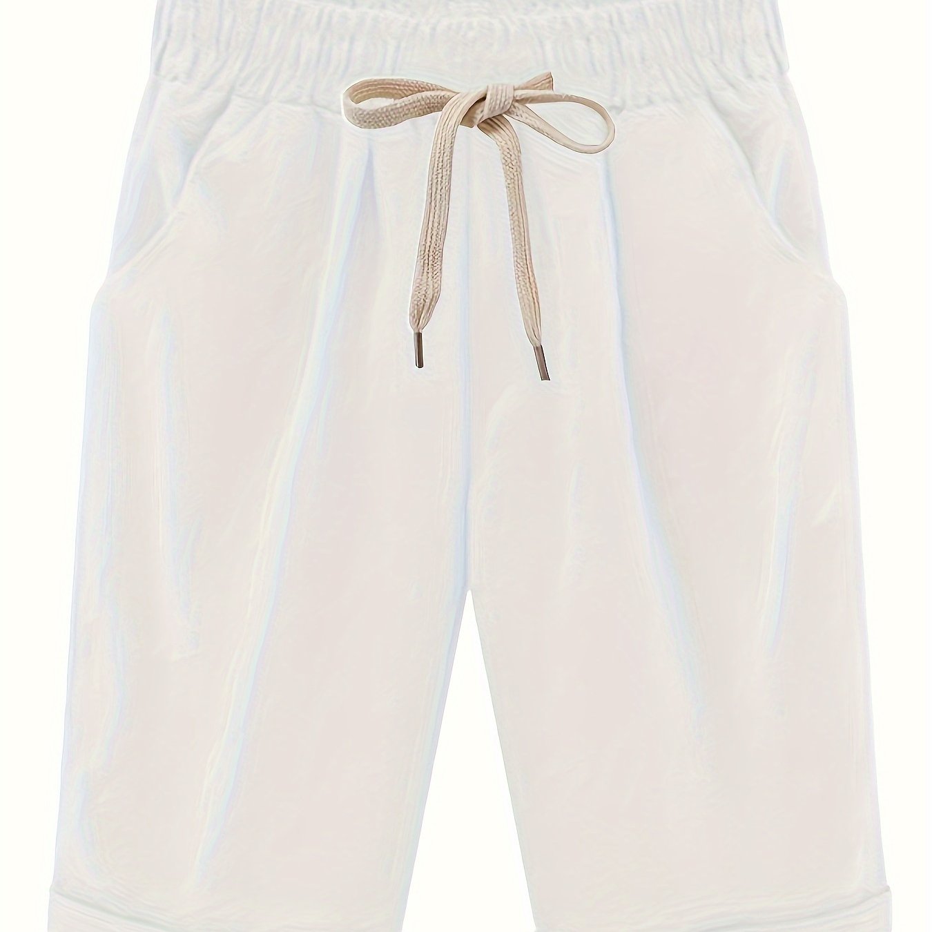 Women's Plus Size High Rise Drawstring Shorts with Pockets Solid Casual Cotton Stretch