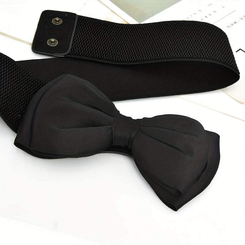 Women's Dress Coat Girdle with Candy-Colored Bowknot Wide Belt and Elastic Waistband