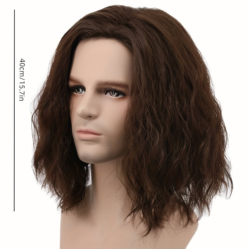 Short Curly Brown Wig for Men 40cm Halloween Costume Anime Accessory