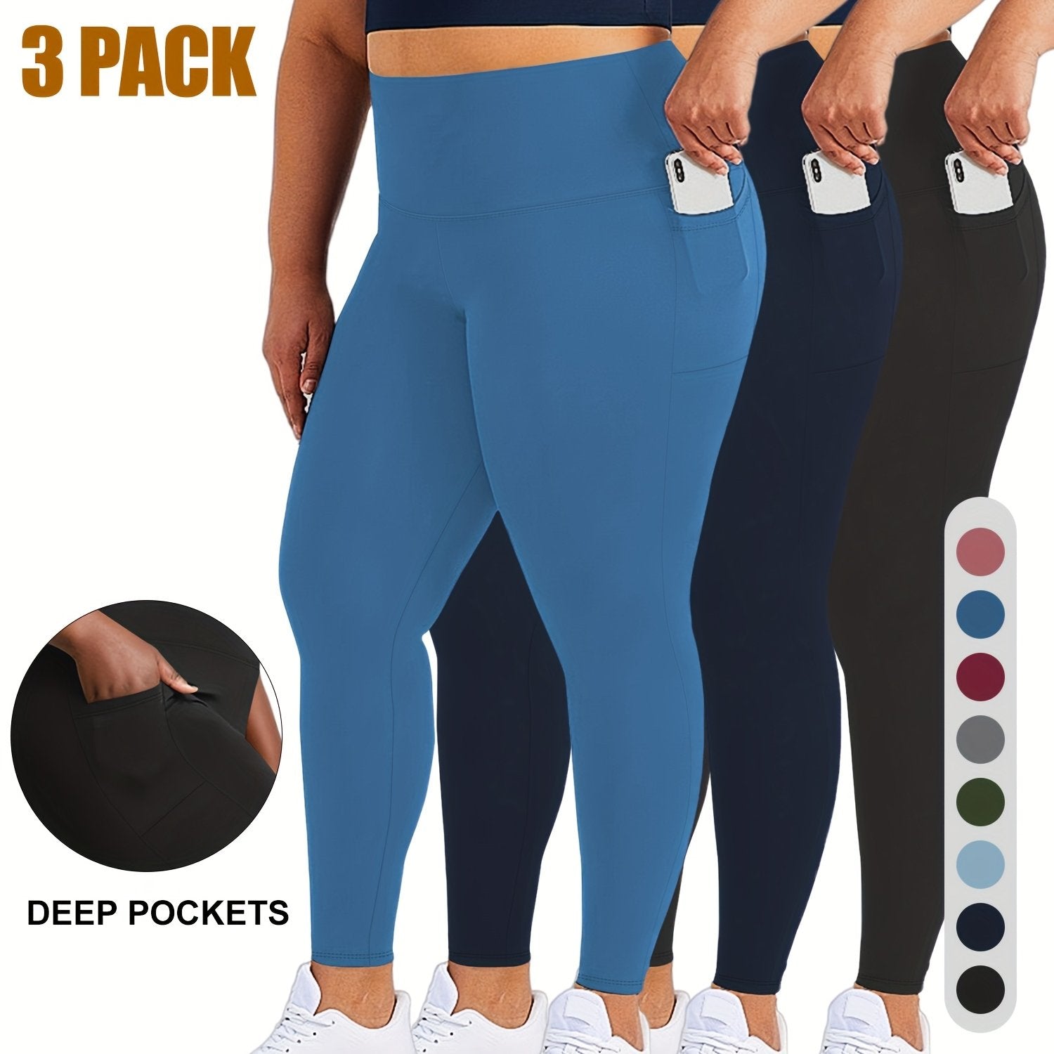 Women High-Waist Leggings with Deep Pockets 9/3 Length 4-Way Stretch