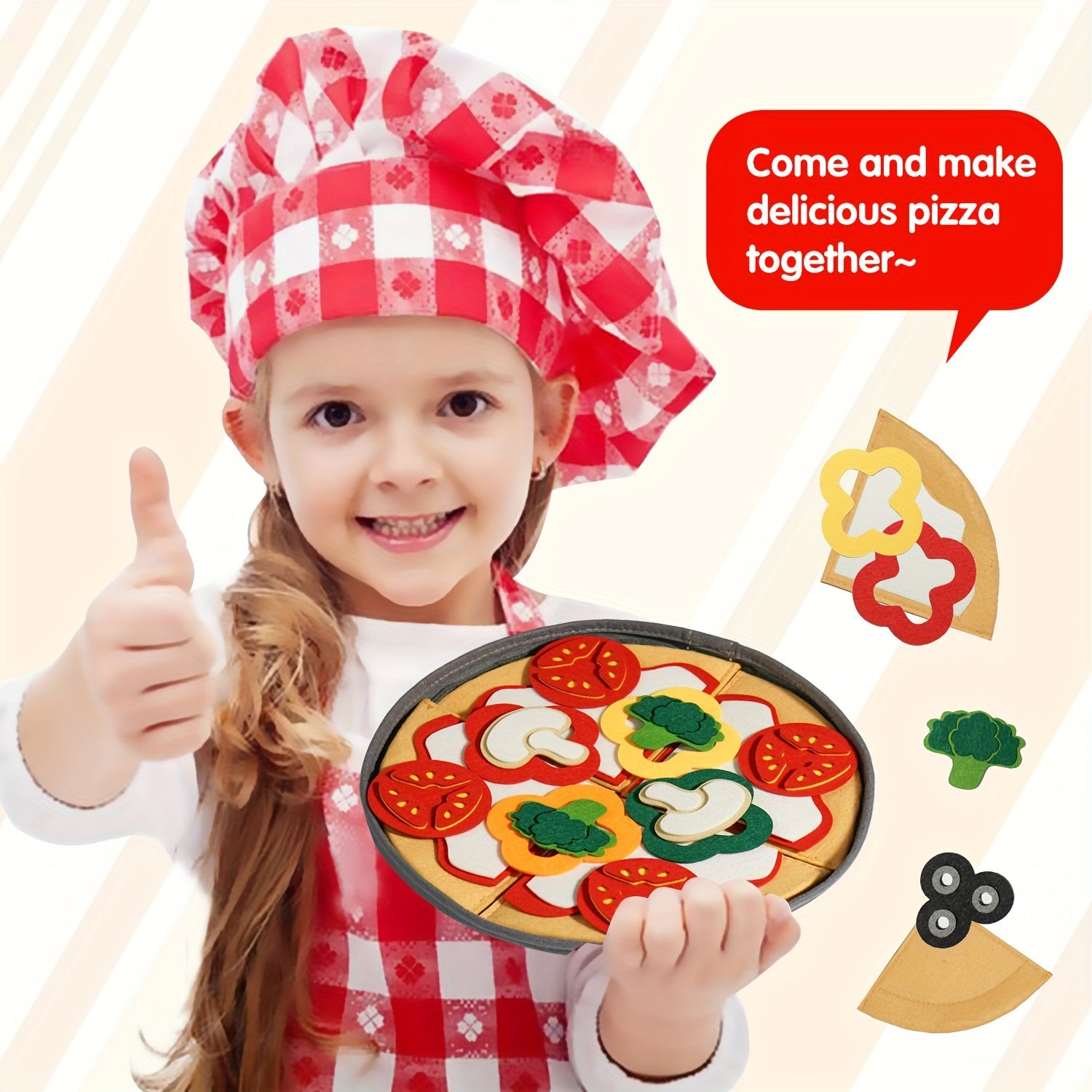Kids' Toy Food Set 41-Piece Velvet Pizza Play Food for Children Kitchen Roleplay