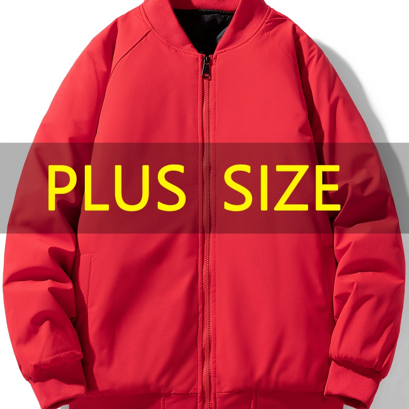 Men's Plus Size Casual Polyester Jacket with Baseball Collar and Zip Pockets