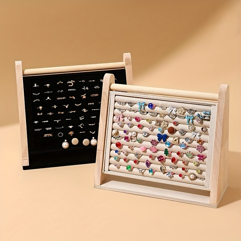 Beveled Rubber Wood Earring Display Stand for Jewelry Storage