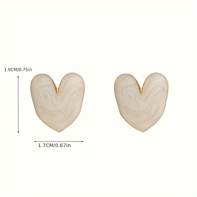 White Enamel Heart-Shaped Stud Earrings with Sterling Silver Post for Daily and Special Occasions