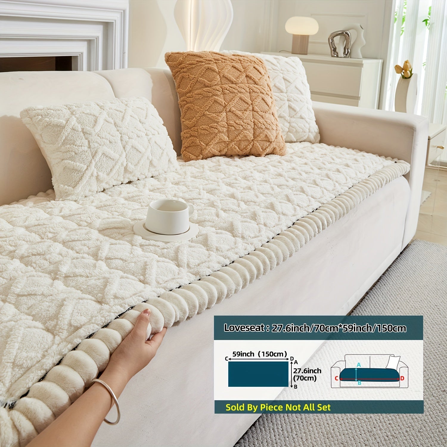 Bohemian Quilted Sofa Cover Plush Fabric Non-Slip Machine Washable Decorative