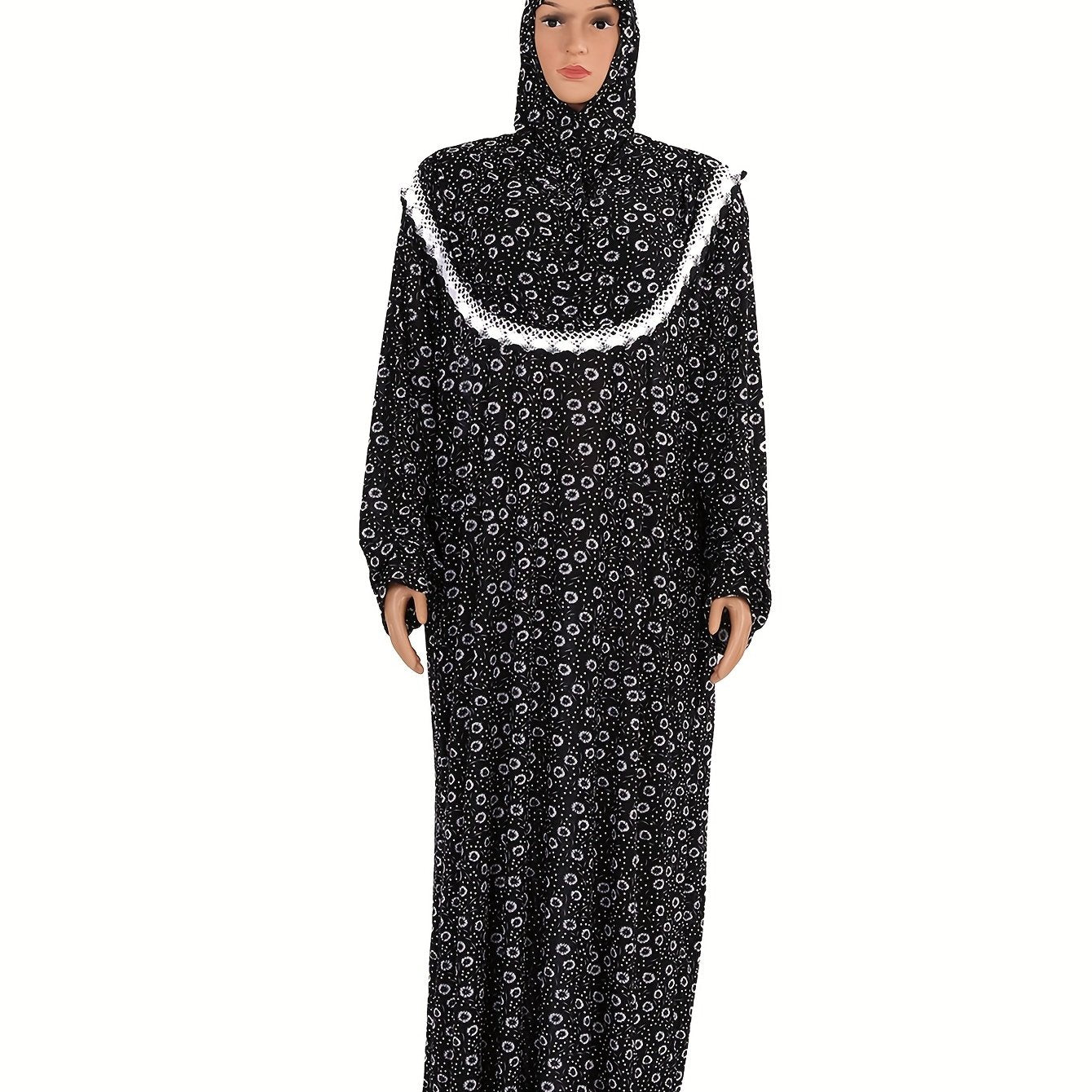 Plus o'lchamdagi musulmon abaya kiyimi ro'ba - modest gul bosma uzun qo'lqopli kiyim, yoping