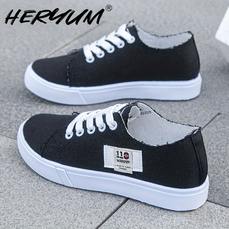 Women's Canvas Lace-Up Sneakers Spring Casual Flat Shoes Black White Blue Denim