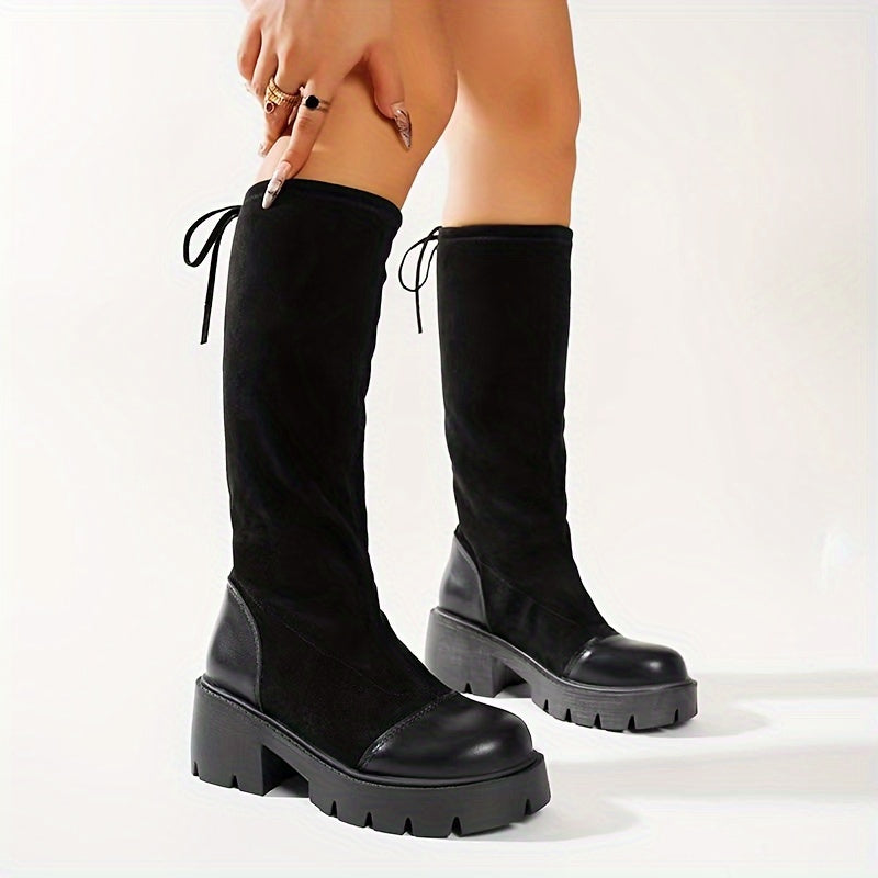 Women's Vintage Style Block Heel Riding Boots Leather Look Autumn Winter