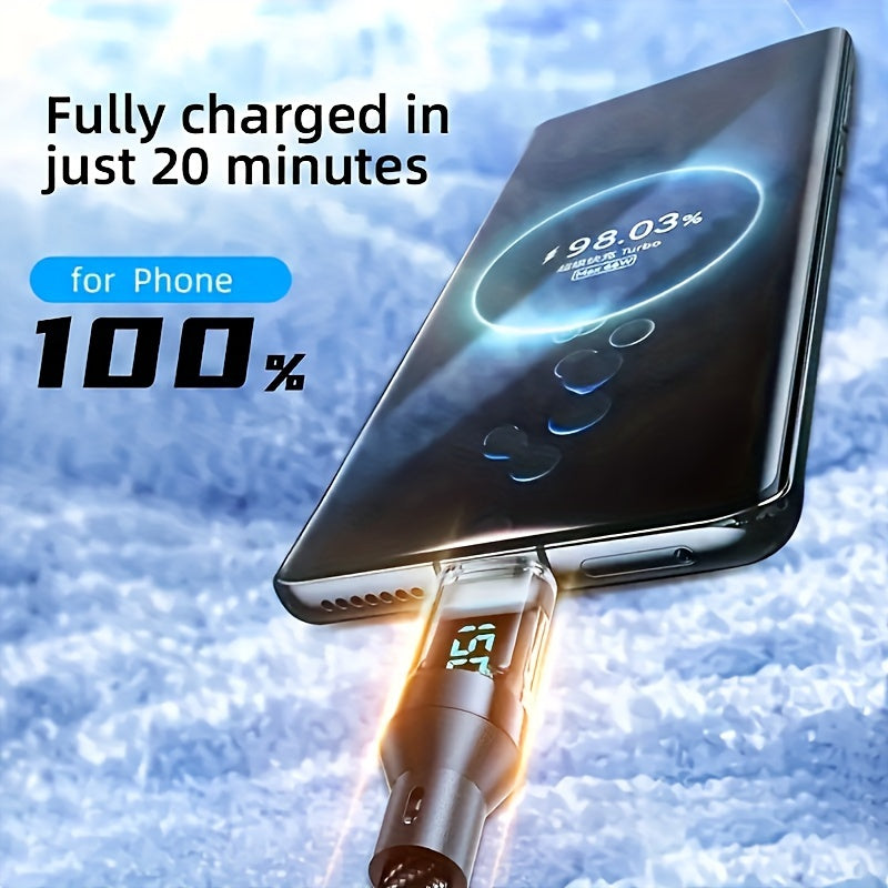 USB A to Type C Fast Charging Cable Flat Design Digital Display Compatible with Huawei Samsung Apple Vivo 50-80W