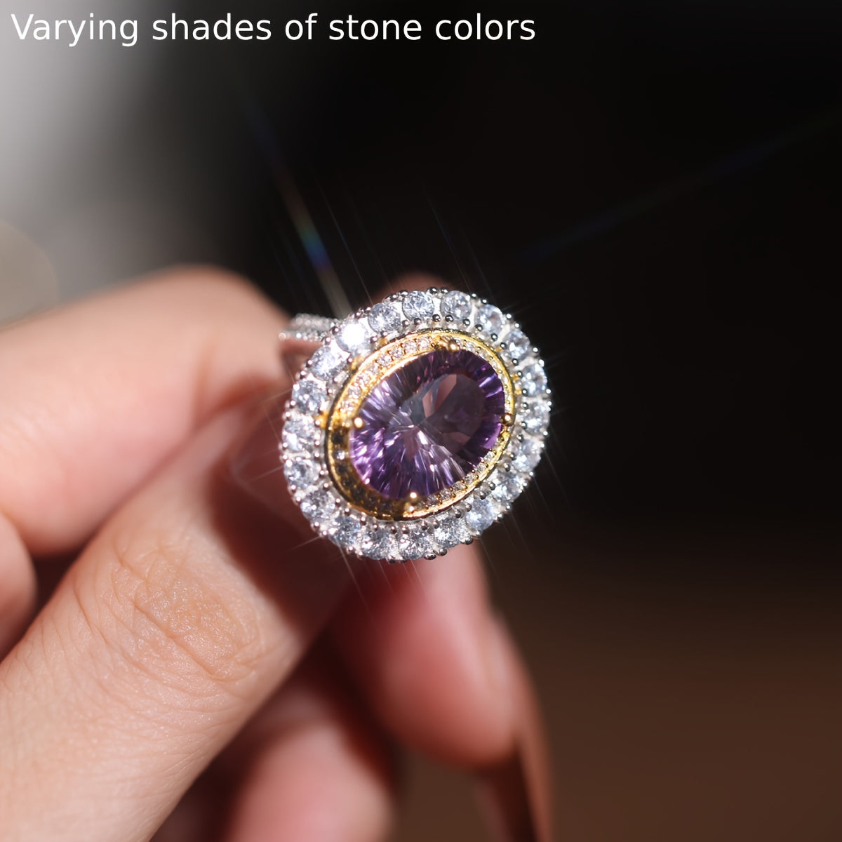 Sterling Silver Oval Purple Gemstone Ring for Women Engagement Wedding Party