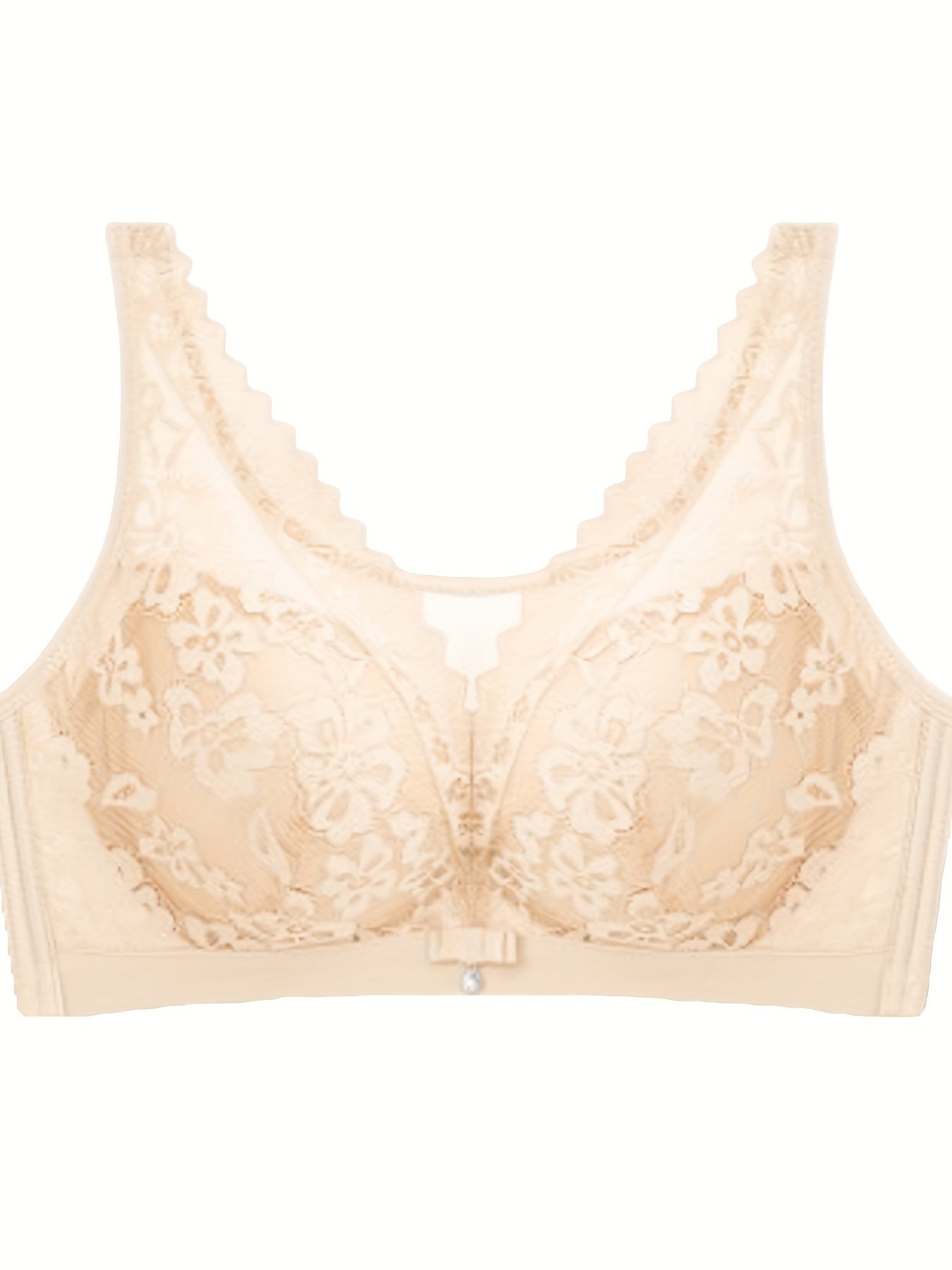 Women's Floral Lace Push-Up Bra Medium Support Seamless Sides Non-Wired Elastane Knit Fabric