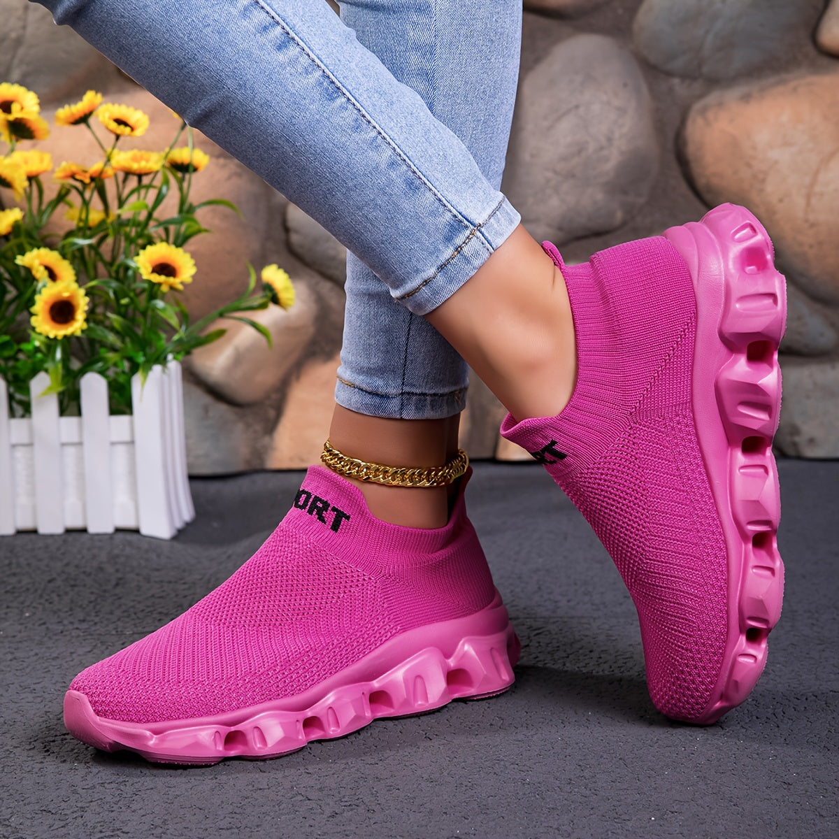 Women's Breathable Knitted Fabric Slip-On Sneakers Casual Athletic Shoes