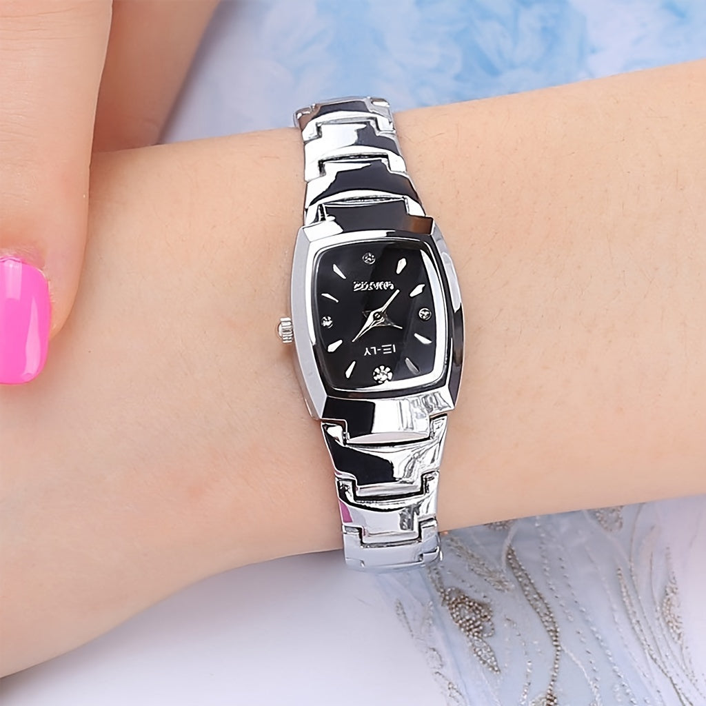 Unisex Square Rhinestone Quartz Watch with Zinc Alloy Strap and Dial