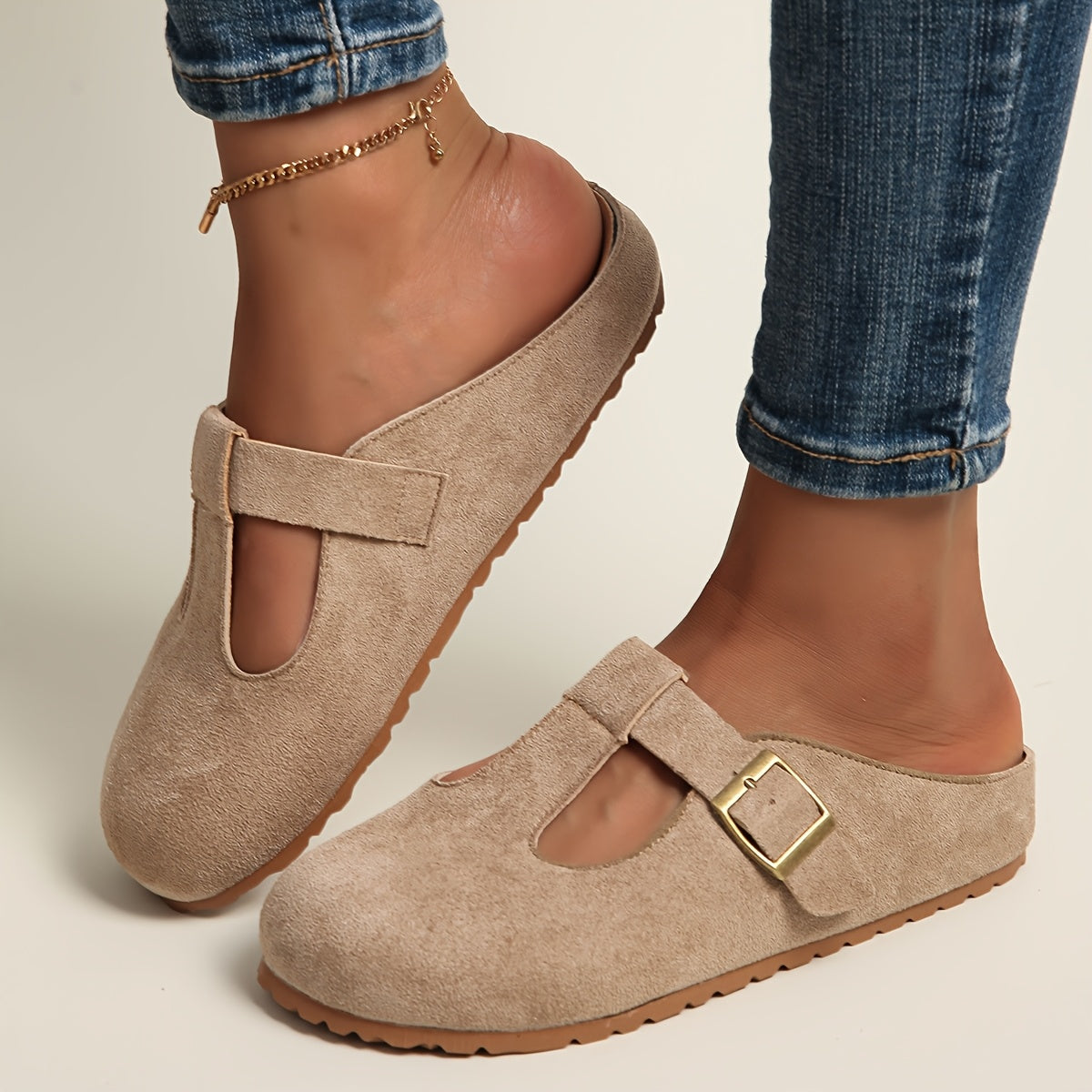 Women's Beige Slip-On Shoes with Cushioned Platform for All-Day Comfort