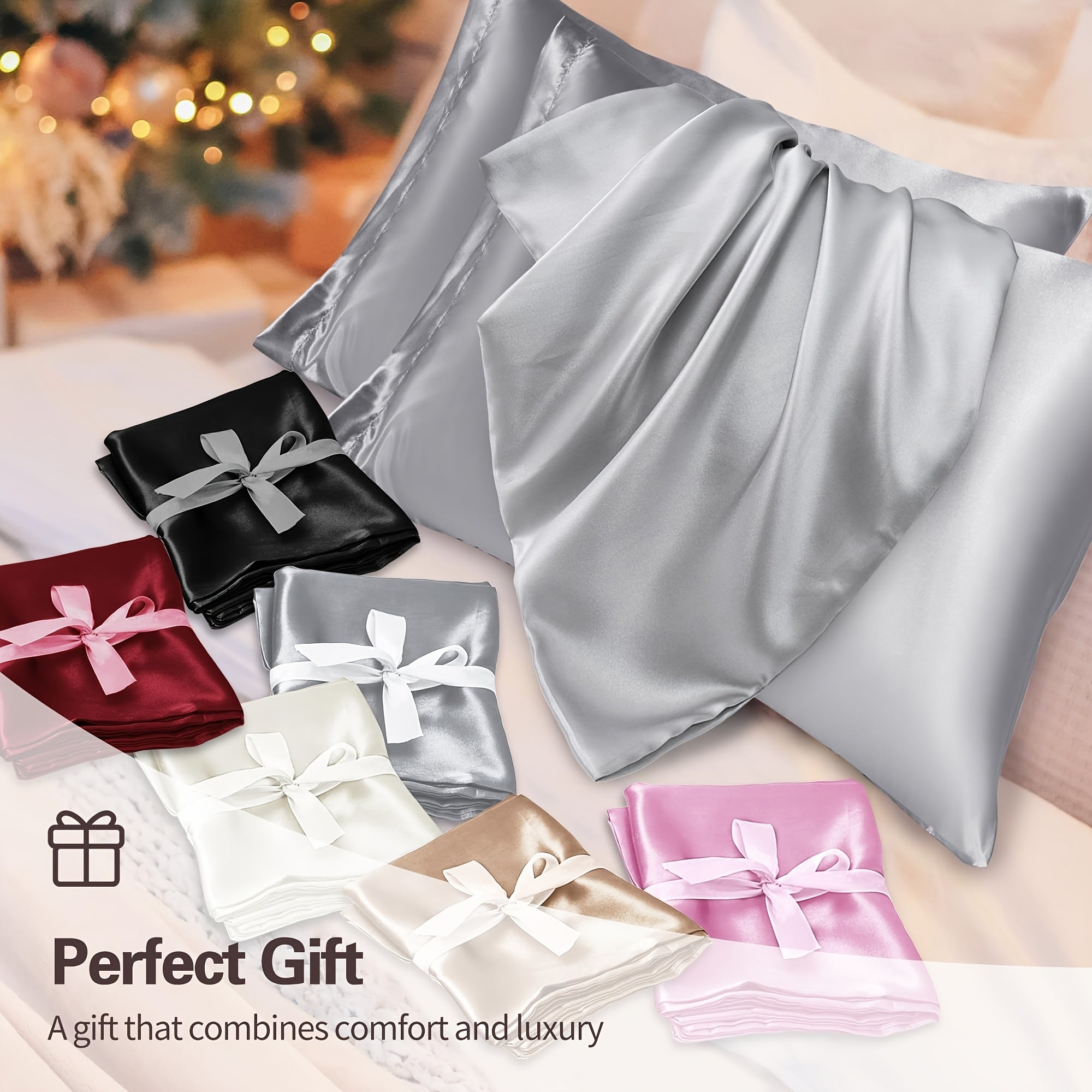 Satin Pillowcases Pack 2, Wrinkle-Resistant, Smooth, Solid Color