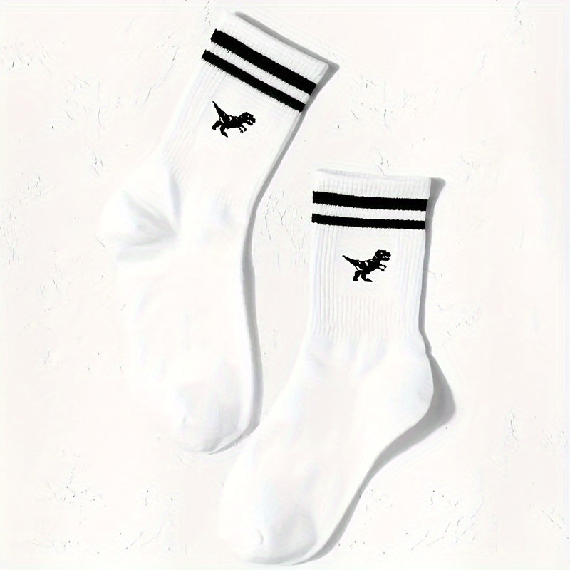 Women Dinosaur and Striped Print Sports Socks Short 1 Pair