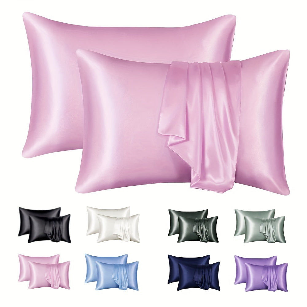 Set of 2 Satin Pillowcases Solid Color Envelope Style for Hair and Wrinkle Reduction