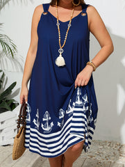 Plus Size Striped V-Neck Tank Dress with Ring Detail for Vacation Spring Summer