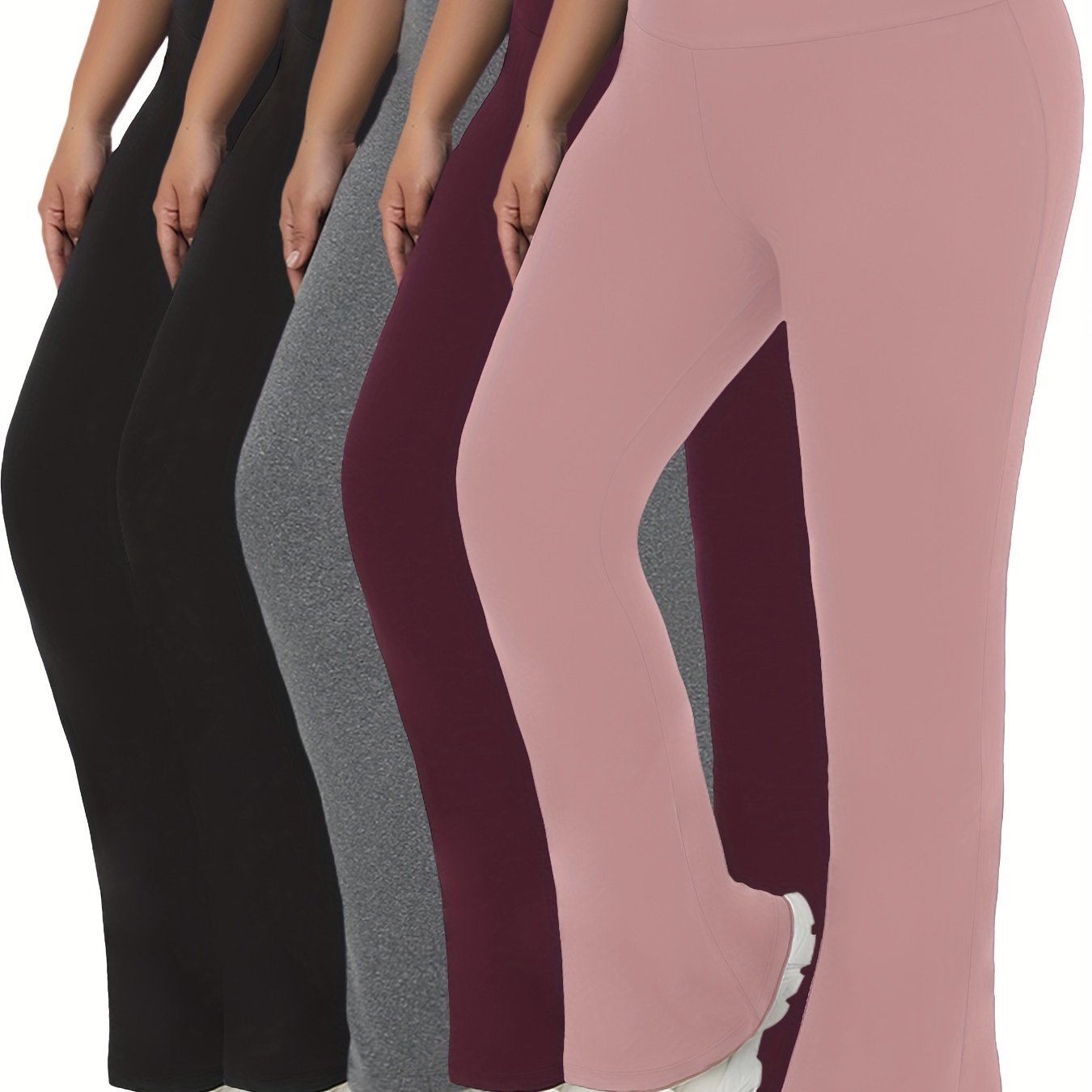 Plus Size Women's Soft High Waist Flare Pants Tummy Control Yoga Leggings (5 Pack)