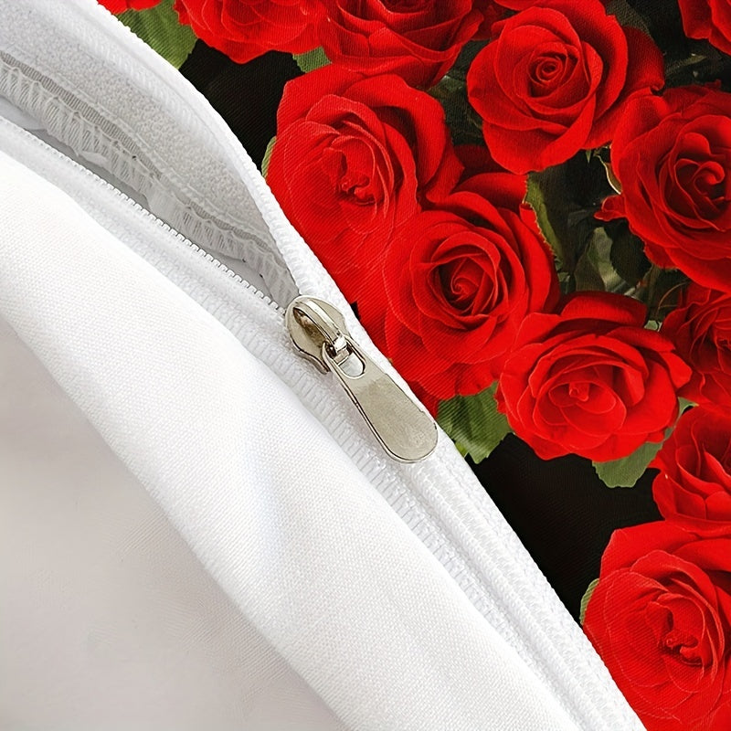 Комплект постельного белья с принтом красной розы, 3 предмета: наволочка и пододеяльник, мягкий и комфортный