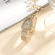 Women's Quartz Watch with Snake-Inspired Design Rhinestone Accents Steel Band Analog Display