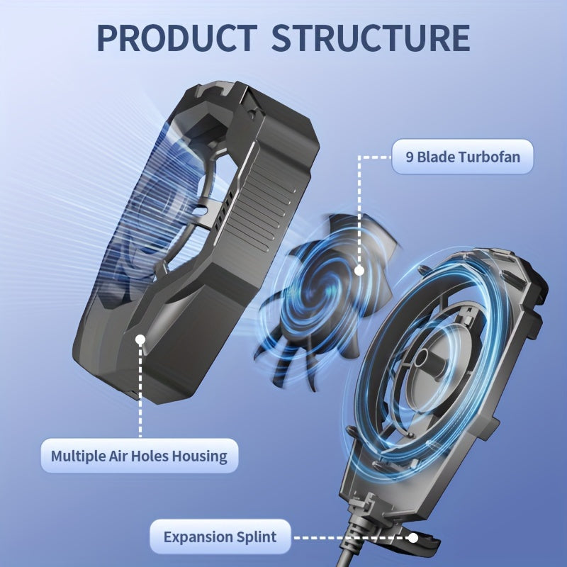 USB Powered Gaming Cell Phone Cooling Fan with Silent Operation and Blue LED Lights