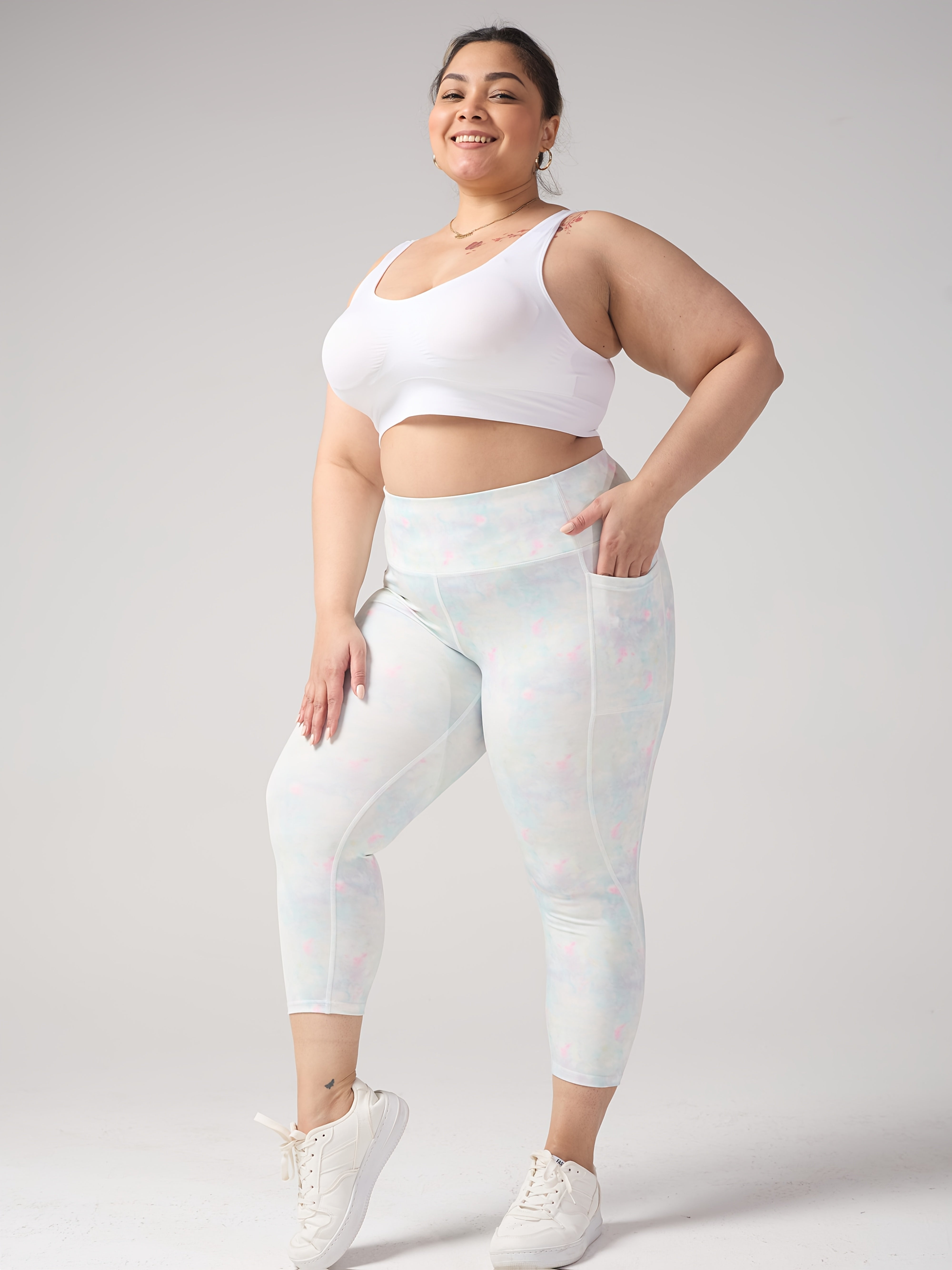 Women's Plus Size Cloud Pattern Capri Leggings High Waist Pilling-Resistant