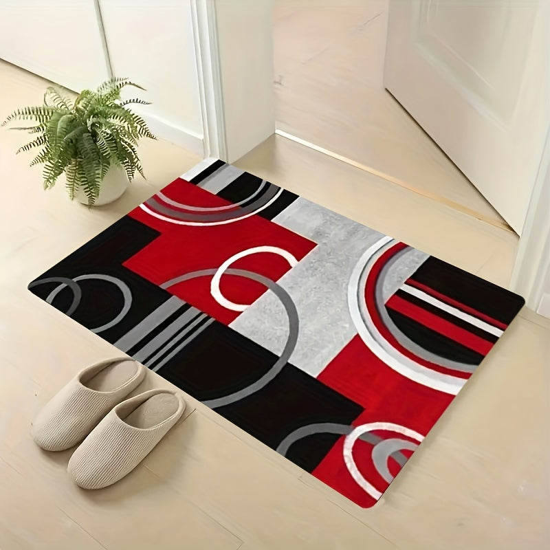 Geometric Pattern Soft Floor Mat for Living Room and Kitchen Anti-Slip Stain-Resistant 1cm Thick