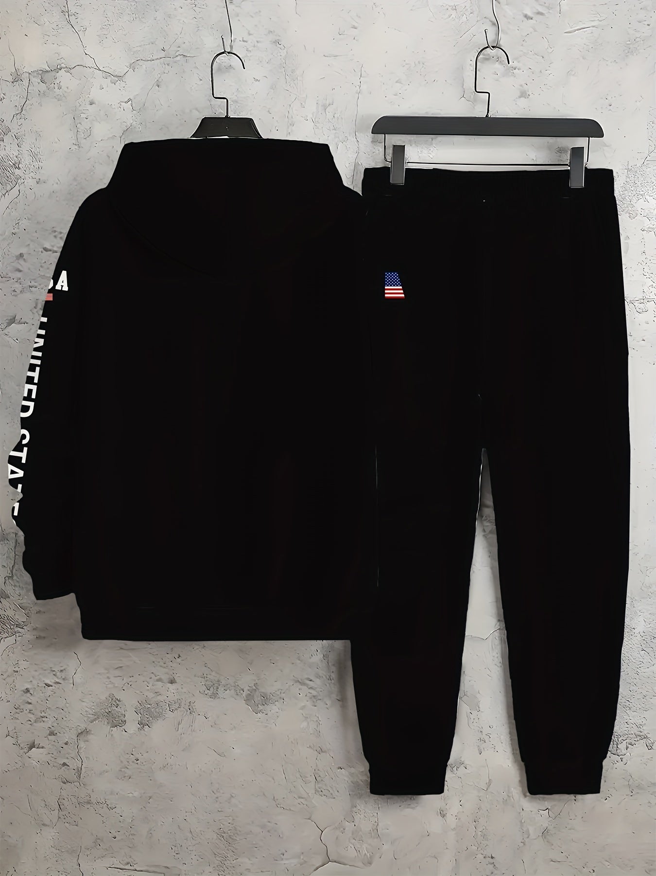 Комплект мужской патриотической толстовки и спортивных штанов большого размера с принтом американского флага, повседневный, осень-зима