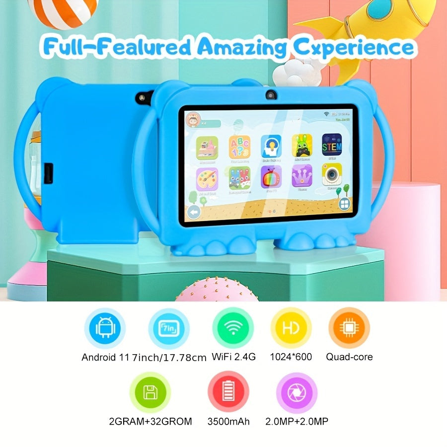 Tableta para niños de 7 pulgadas con 32GB de ROM, 2GB de RAM, Android 11, protección ocular, control parental, funda a prueba de golpes