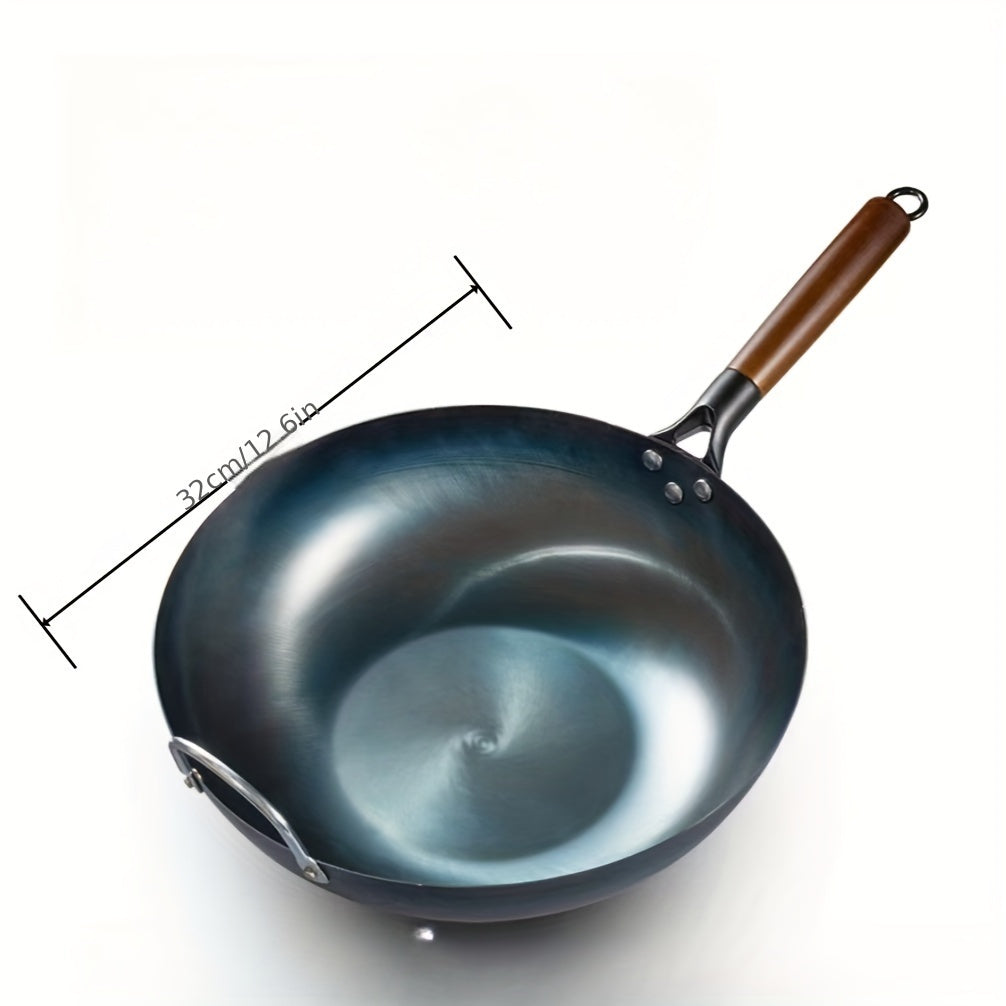 Cast Iron Skillet 32cm Flat Bottom Non-Coated for Gas Induction Cooking Outdoor BBQ Pizza