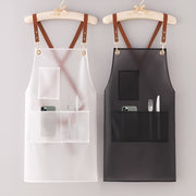 Waterproof Transparent TPU Apron with Brown Straps Stain-Resistant Adjustable Kitchen Tool Pockets