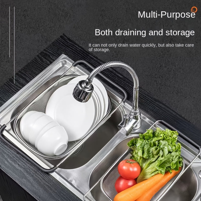 Kitchen Telescopic Mesh Basket and Stainless Steel Sink Drain for Washing Fruits