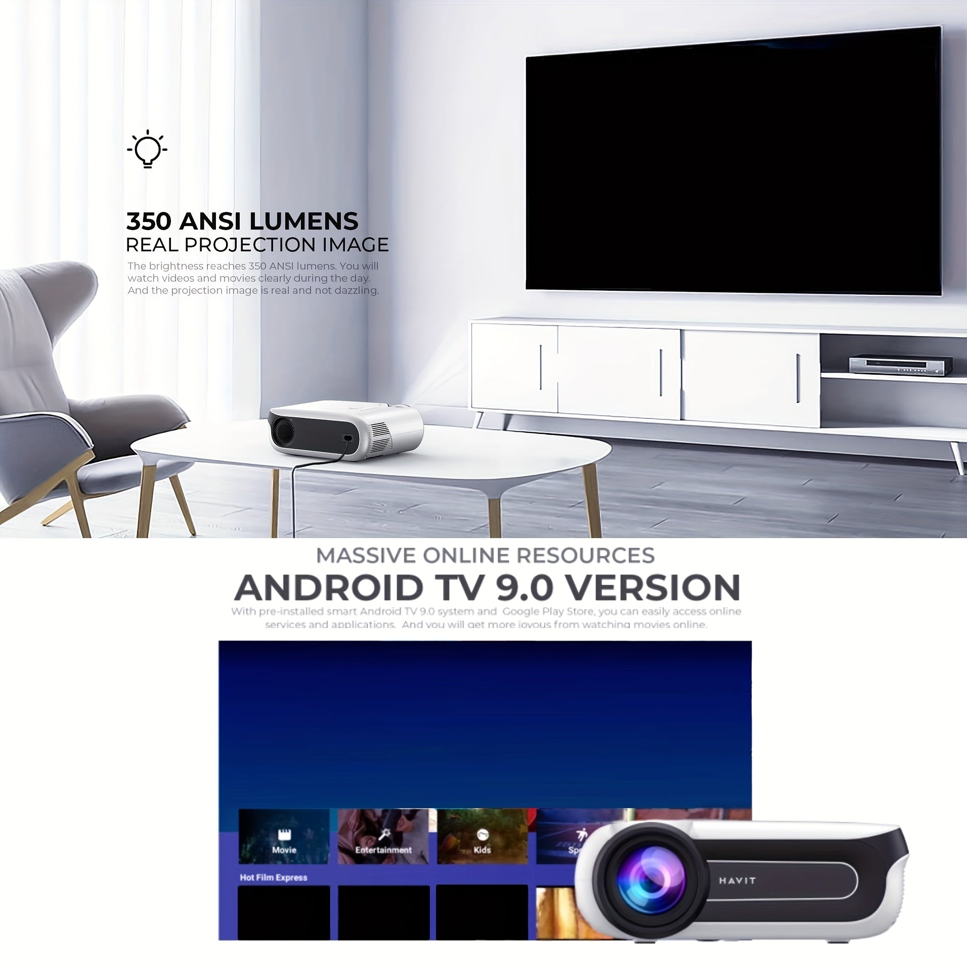 4K умный проектор 109-558 см яркий домашний кинотеатр с Wi-Fi и HDMI